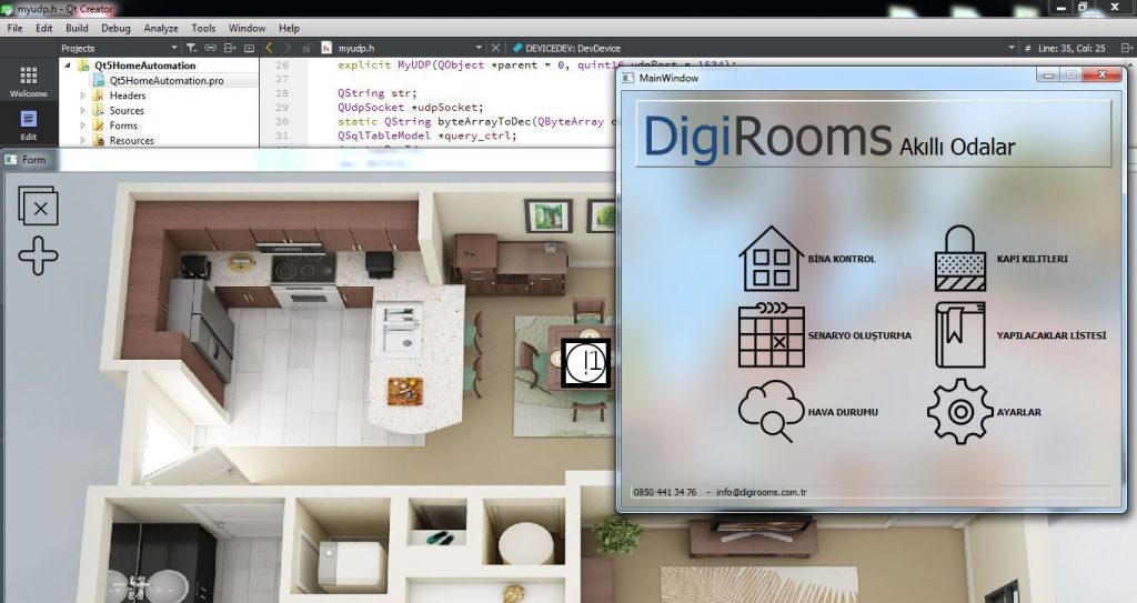 Digirooms Mühendislik QT5 akıllı bina arayüz araştırma geliştirme çalışmamız